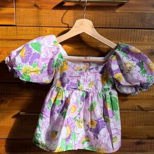 Janie & Jack Girls Floral Puff Sleeve Top